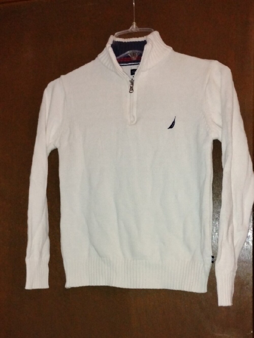 Nautica White Half-Zip Knit Pullover with Blue Logo